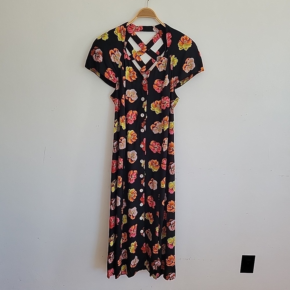 Vintage 80s Silhouettes Floral Maxi Dress 20W V Neck Button Up Feminine Romantic